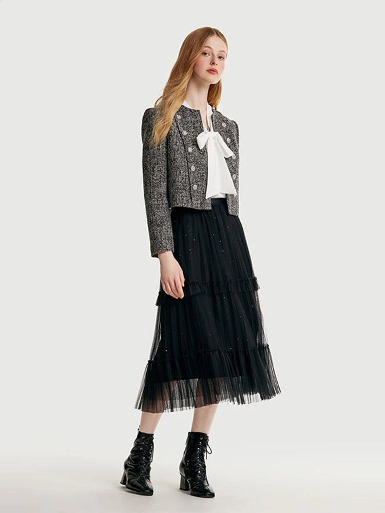 Classic Tweed Cropped Women Jacket - Image 4