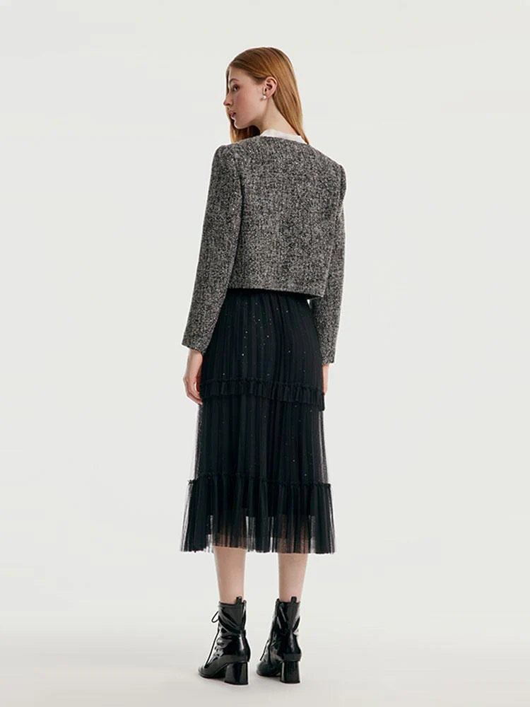 Classic Tweed Cropped Women Jacket - Image 5