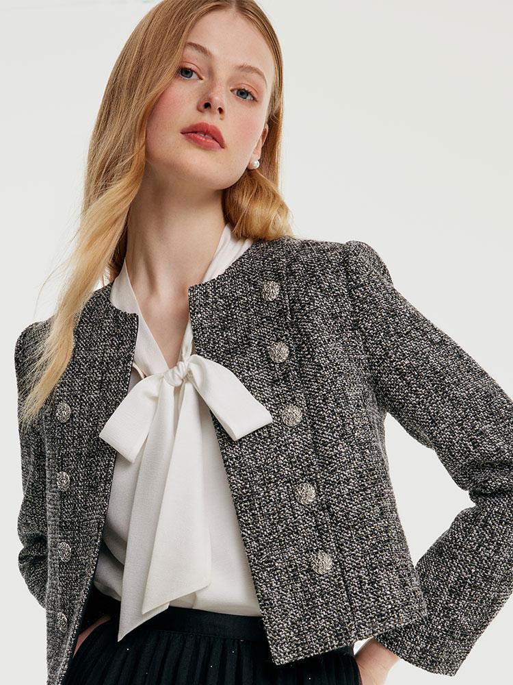 Classic Tweed Cropped Women Jacket - Image 6
