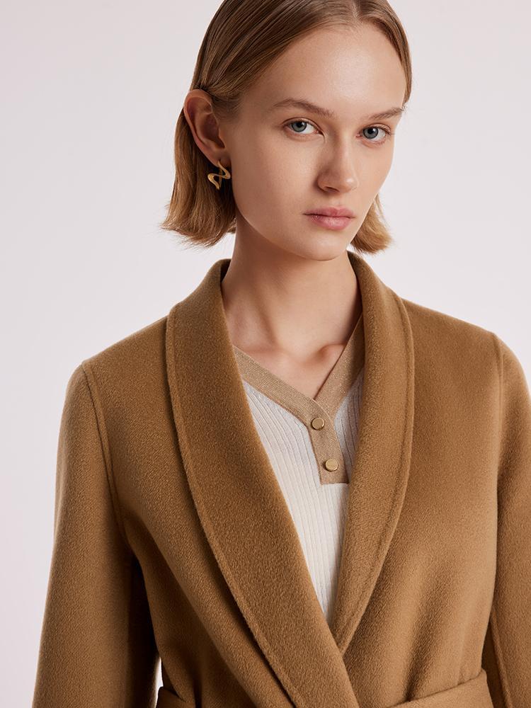 Coffee Pure Cashmere Wrapped Short Women Coat - Image 8