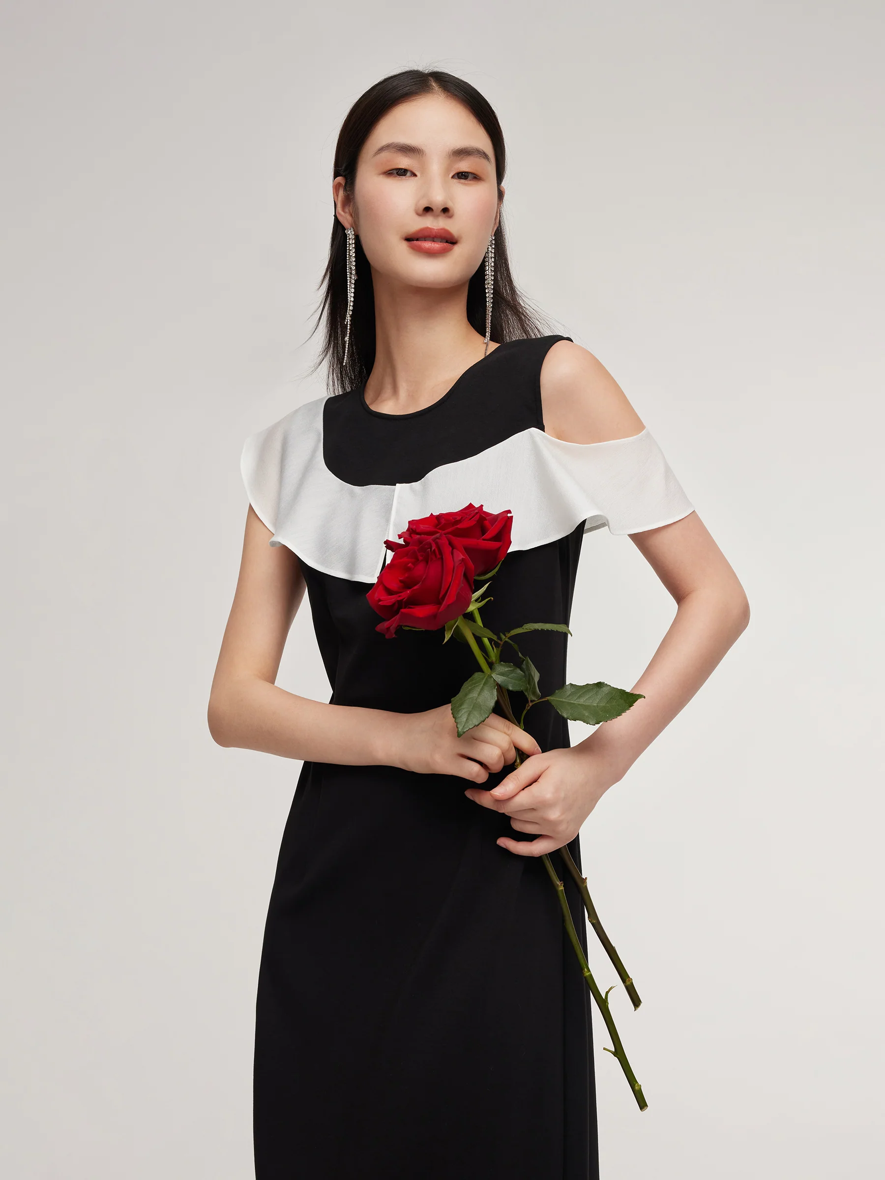 Color Block Ruffle Women Knit Midi Dress - Image 5
