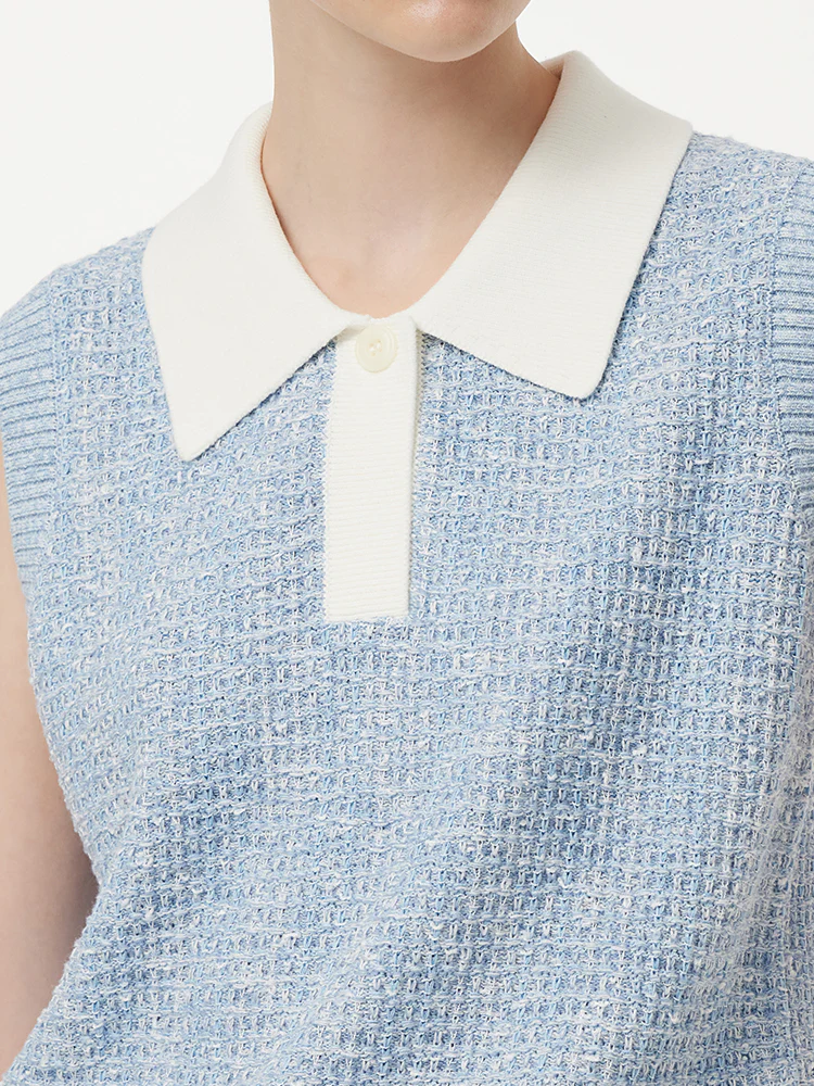 Contrast Collar Women Knit Polo Tank Top - Image 6
