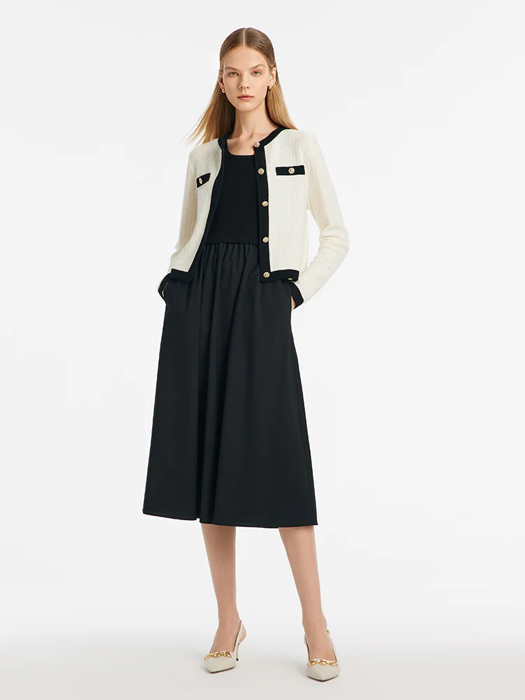 Contrast Trim Cardigan And Vest Dress Two-Piece Set - Image 2
