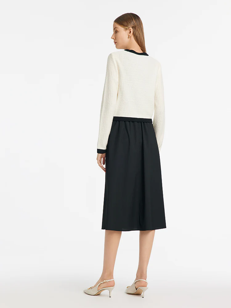 Contrast Trim Cardigan And Vest Dress Two-Piece Set - Image 3