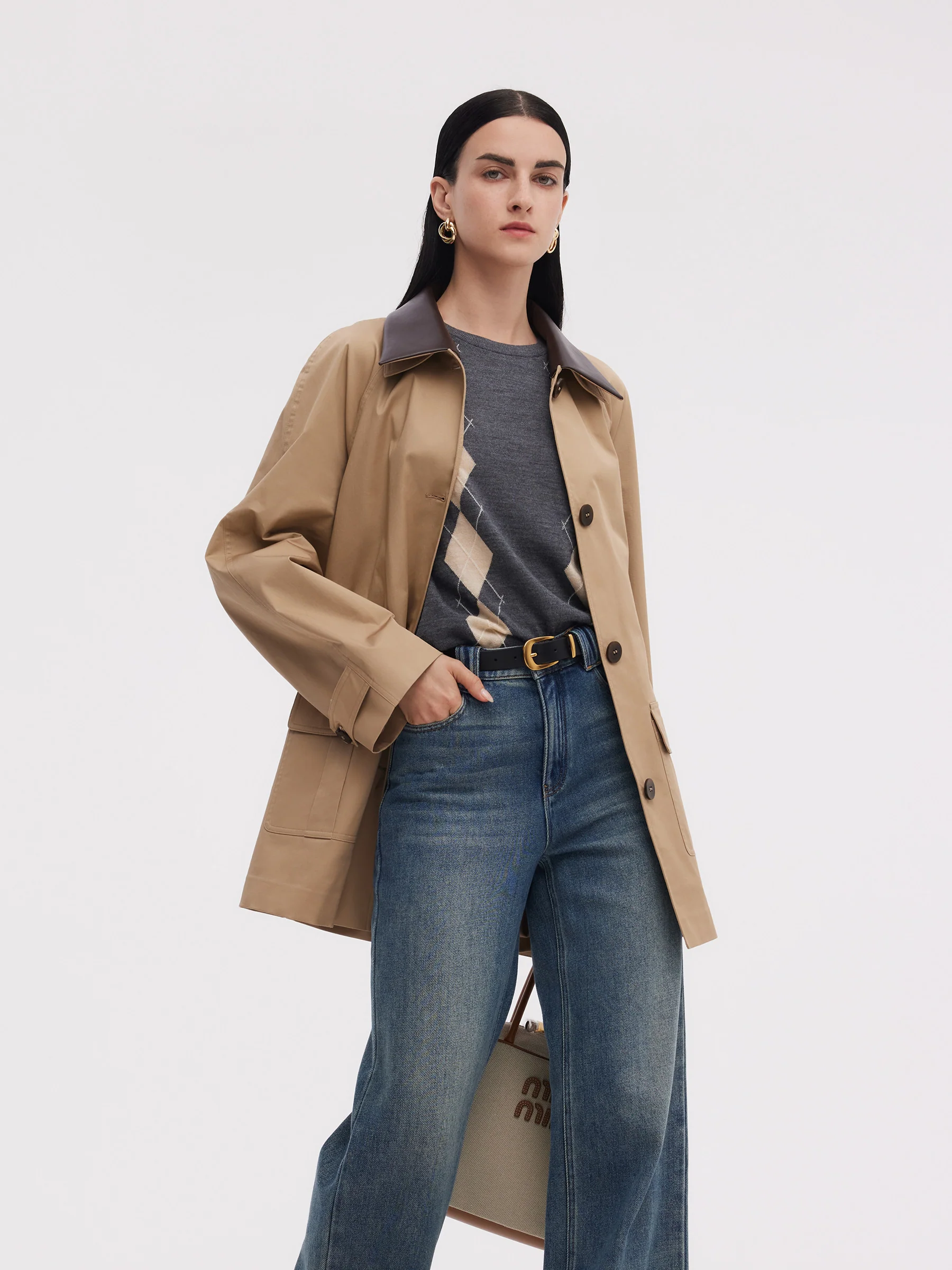 Cotton Adjustable Cuffs Self-Tie Belt Women Trench Coat - Image 4