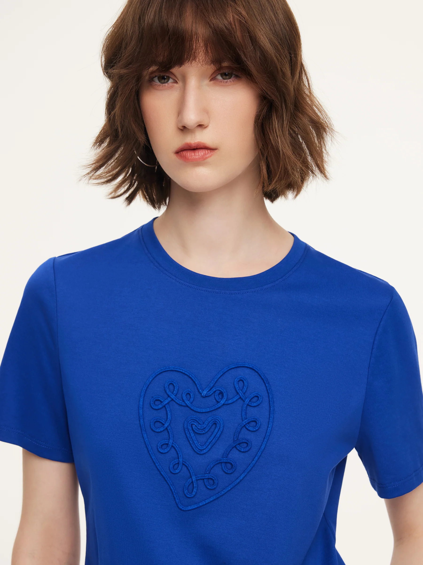 Cotton Blend Round Neck Tape Embroidered Women T-Shirt - Image 27