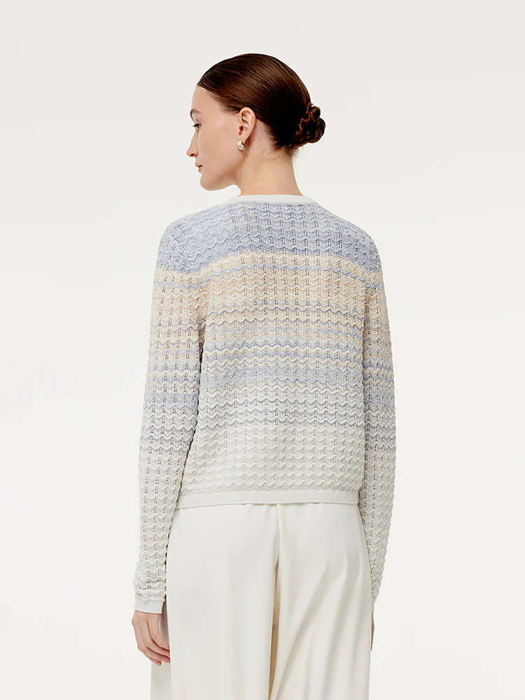 Cotton Blue And White Gradient Stripe Women Cardigan - Image 3