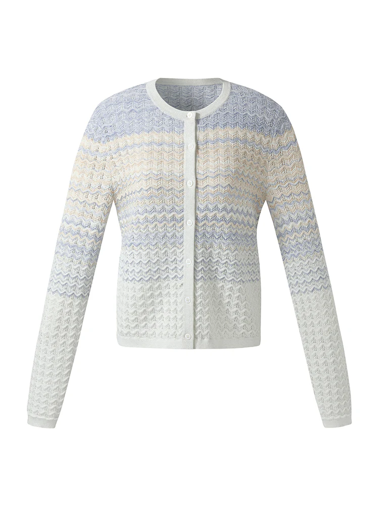 Cotton Blue And White Gradient Stripe Women Cardigan - Image 8