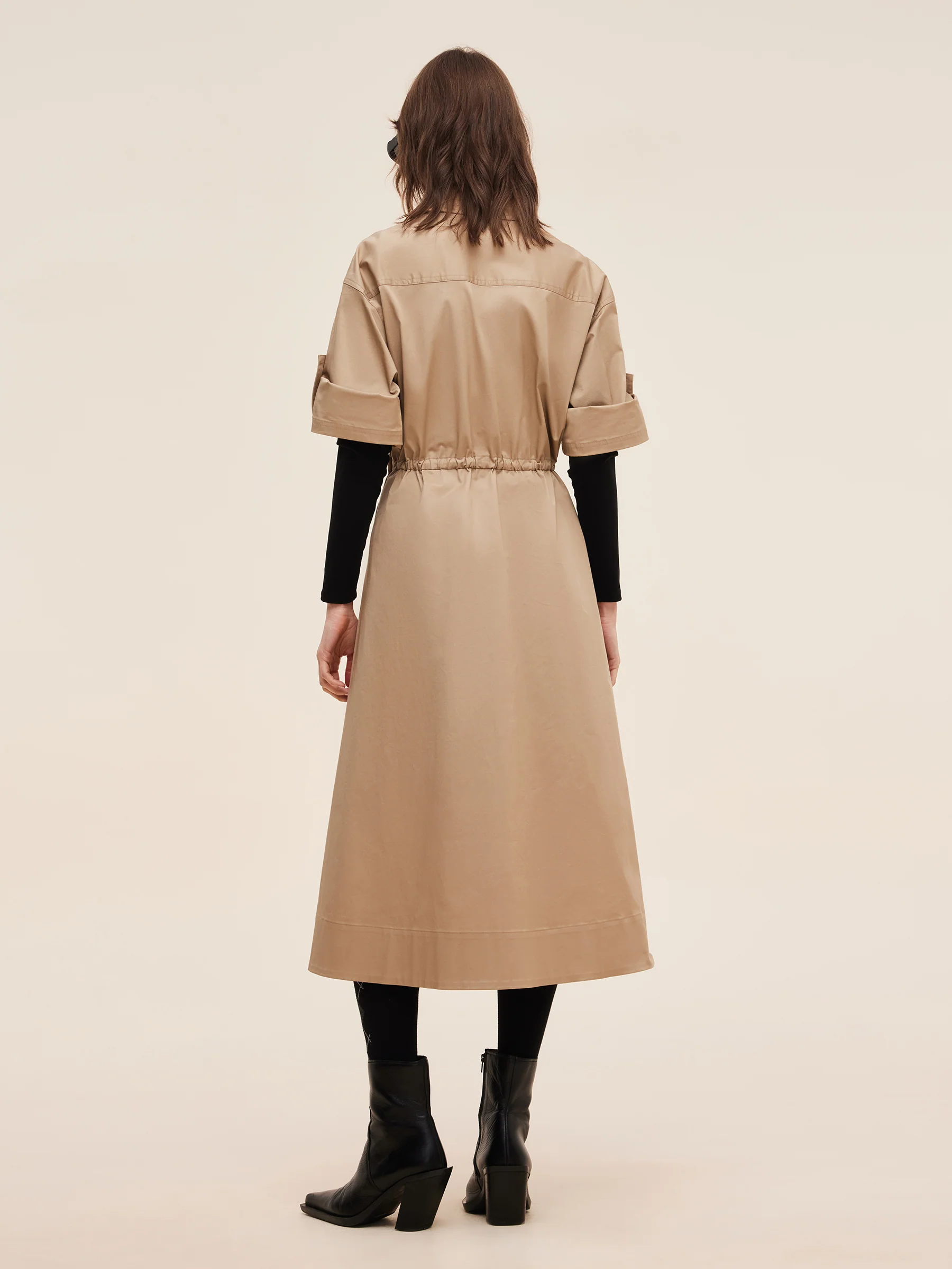 Cotton Drawstring Waist Women Trench Coat - Image 4