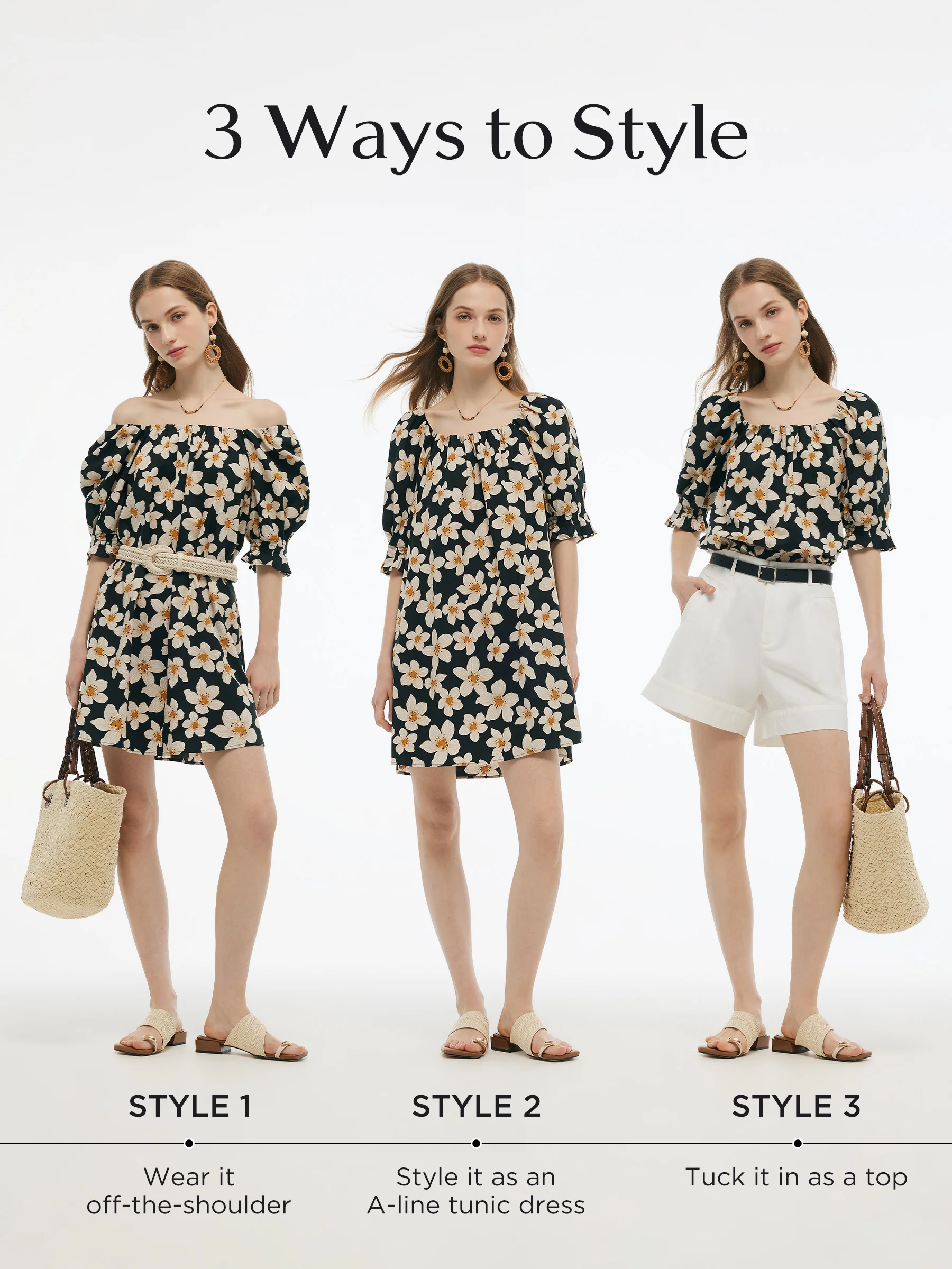 Cotton Floral Print Convertible Neckline Women Tunic Top