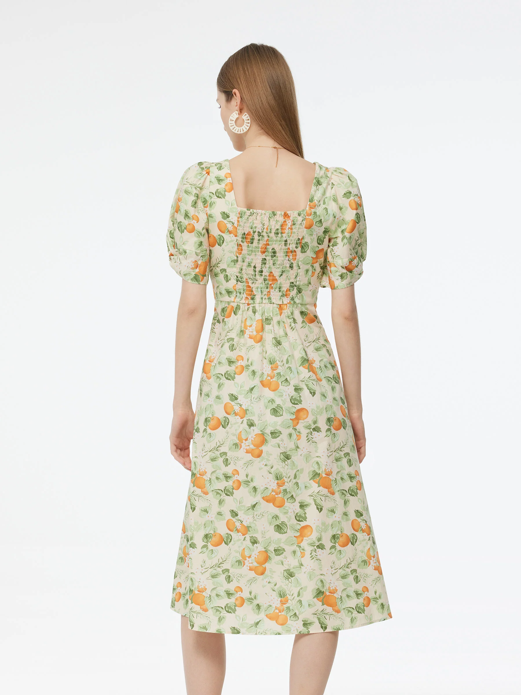 Cotton Floral Print Twist Front Women Midi Dress - Image 4