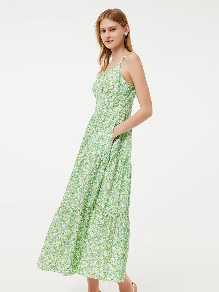 Cotton Floral Print Women Slip Maxi Dress With Detachable Chest Pads - Image 6