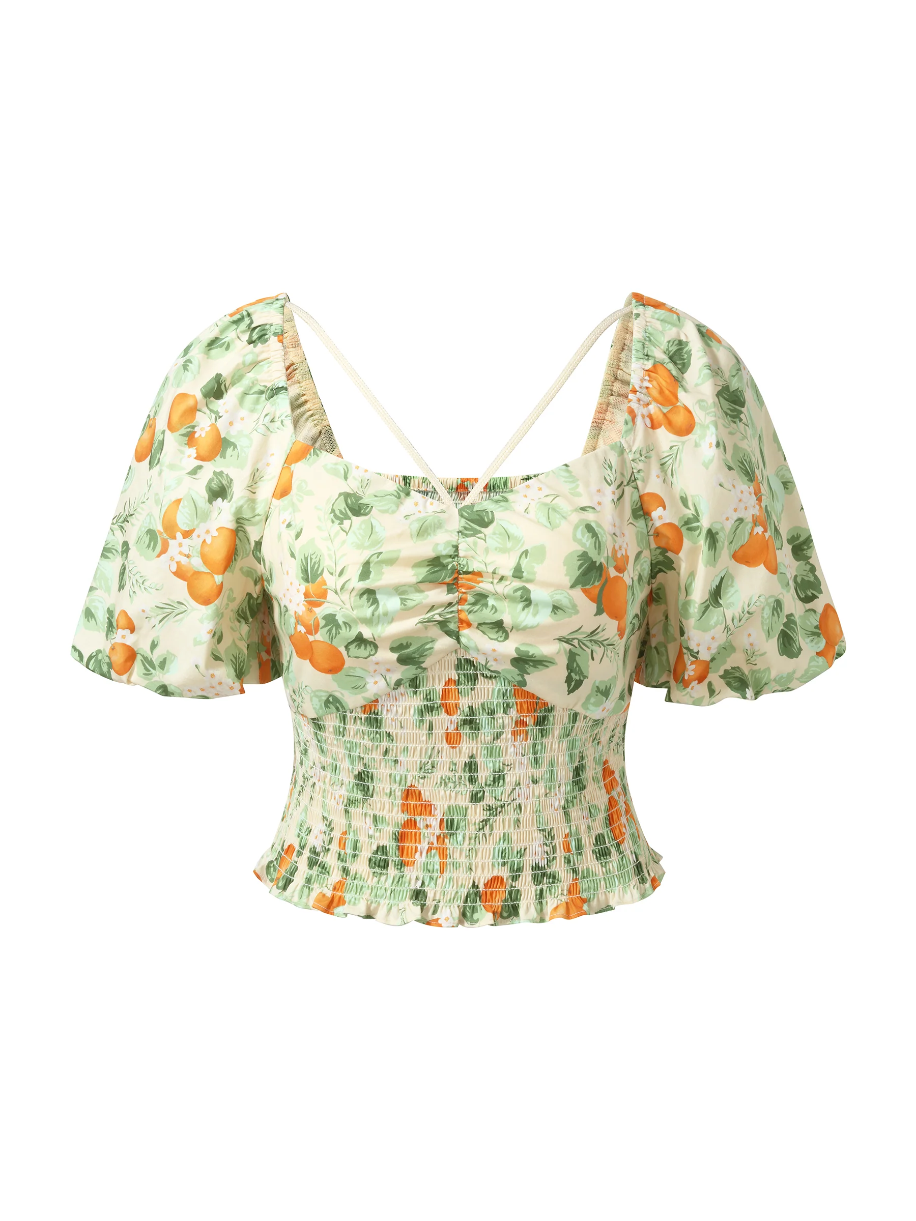 Cotton Floral Print Women Smocked Top - Image 11