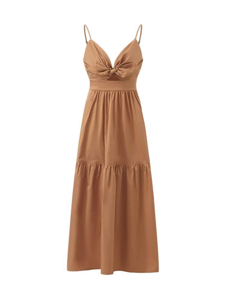 Cotton Spaghetti Strap Bowknot Tied Maxi Dress - Image 12