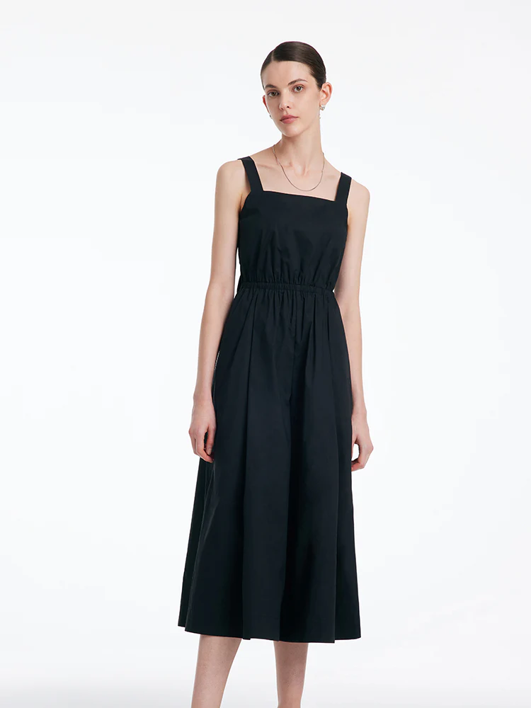 Cotton Strap Gathered Waist Jumpsuit With Detachable Chest Pads - Image 4