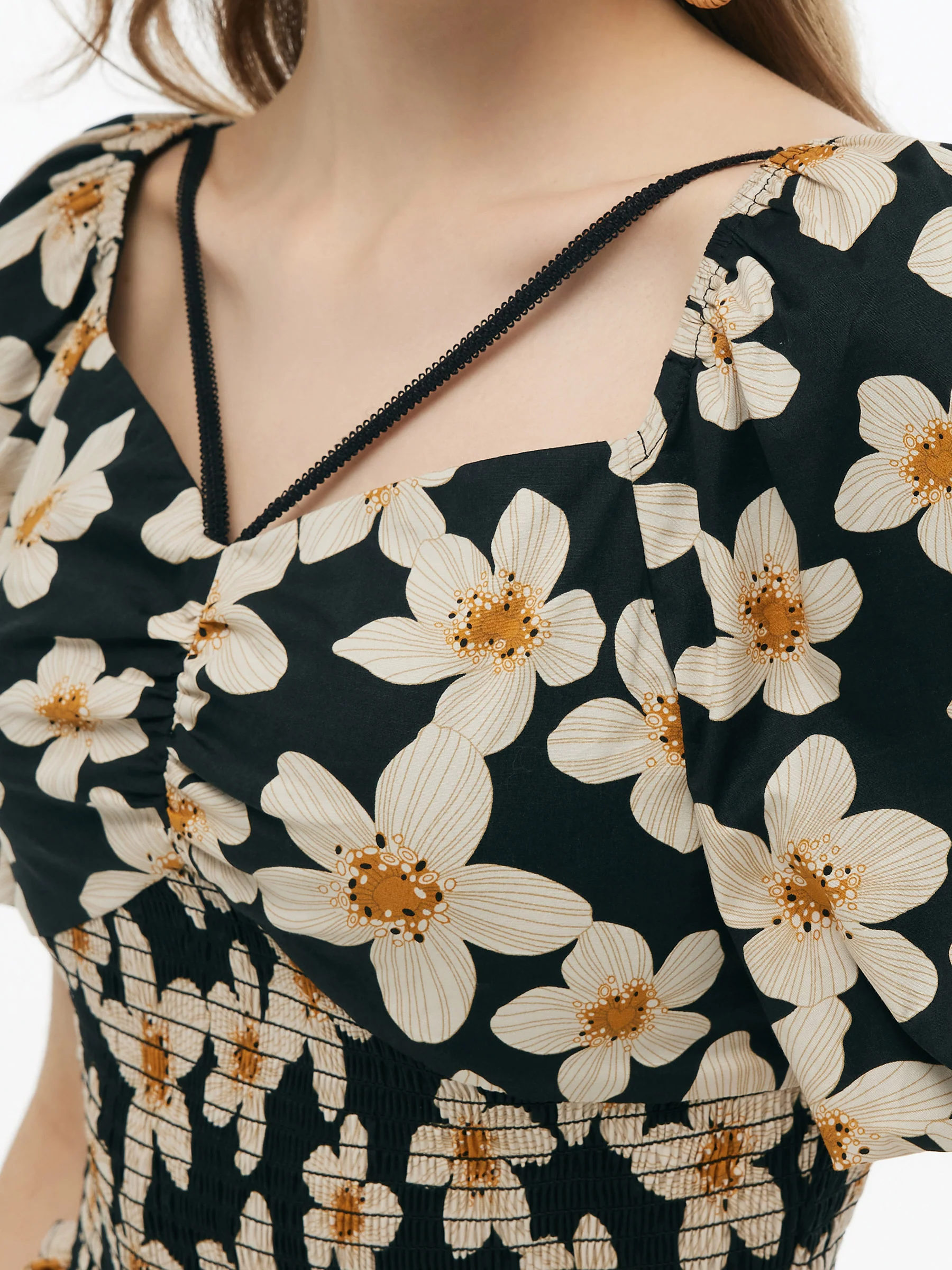 Cotton Stretch Floral Print Women Smocked Top - Image 7