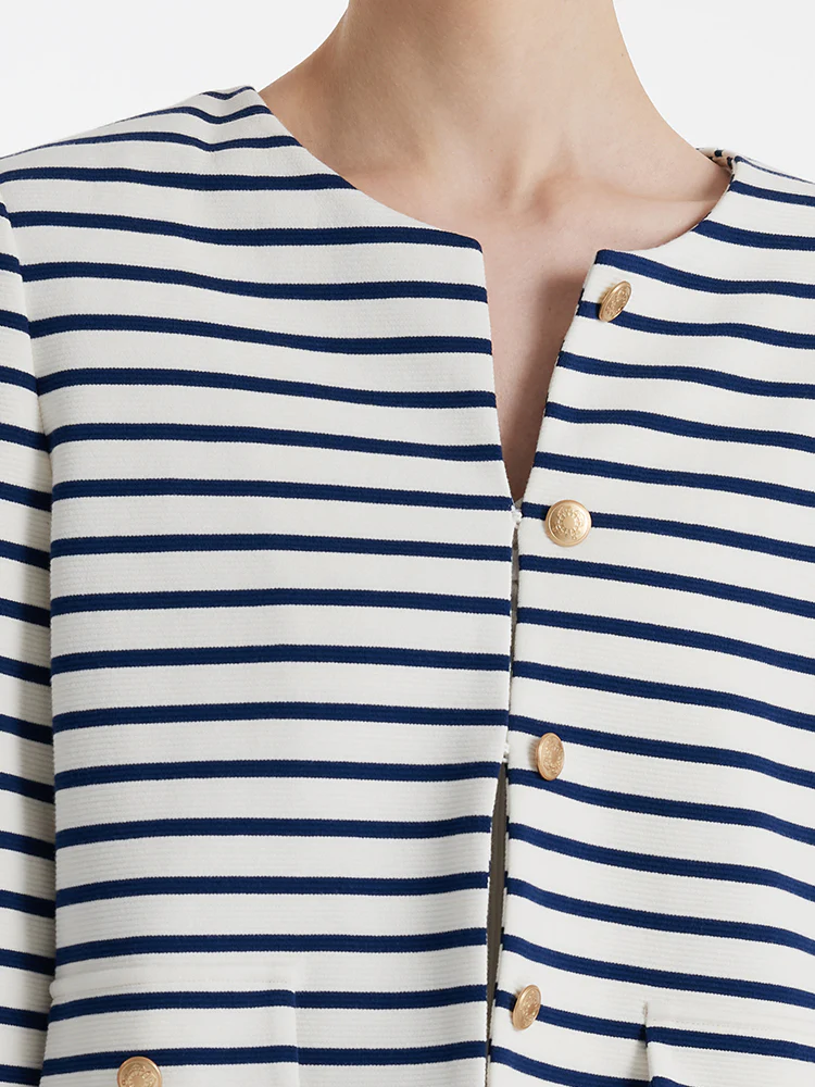 Cotton Striped Single-Breasted Women Crop Jacket - Image 12