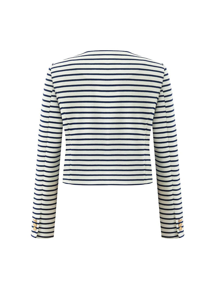 Cotton Striped Single-Breasted Women Crop Jacket - Image 15