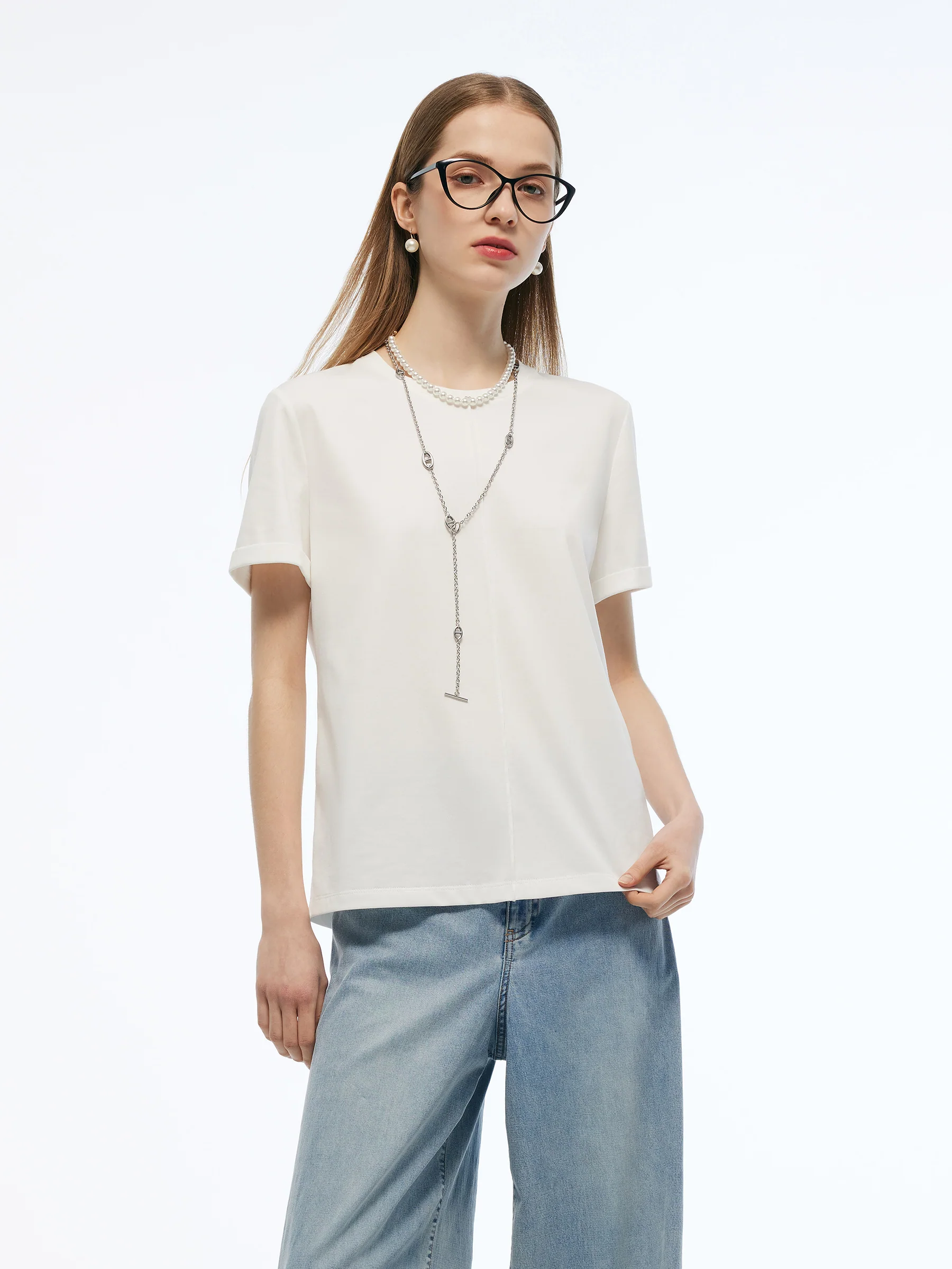 Crew Neck Heart Decorated Convertible Women T-Shirt - Image 2
