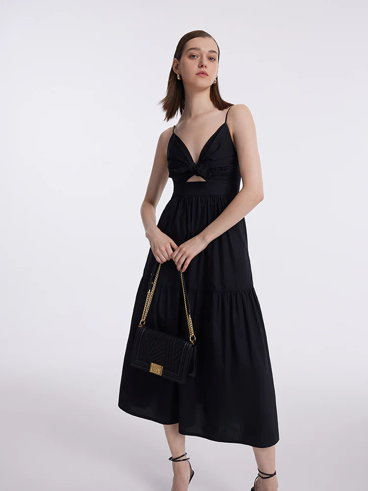 Cut-out Spaghetti Strap Bowknot Tied Maxi Dress - Image 3