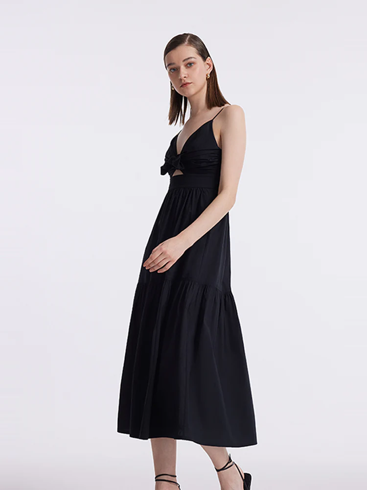 Cut-out Spaghetti Strap Bowknot Tied Maxi Dress - Image 4