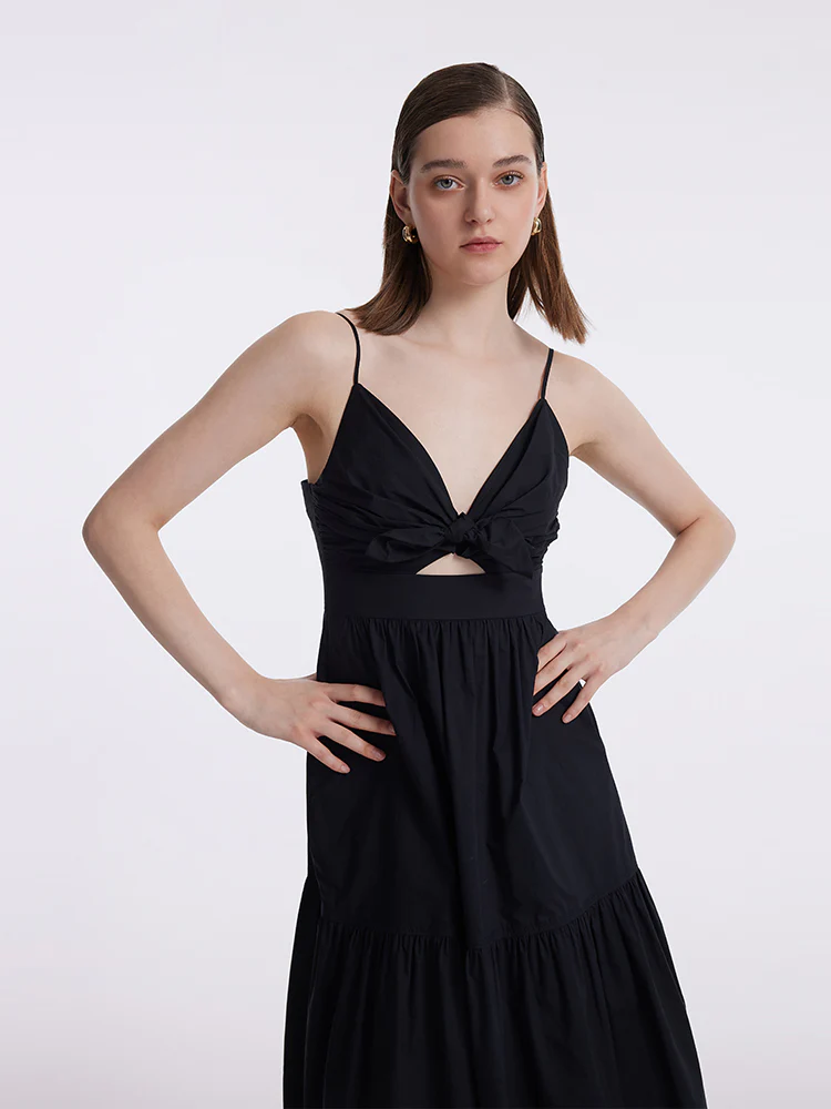 Cut-out Spaghetti Strap Bowknot Tied Maxi Dress - Image 6