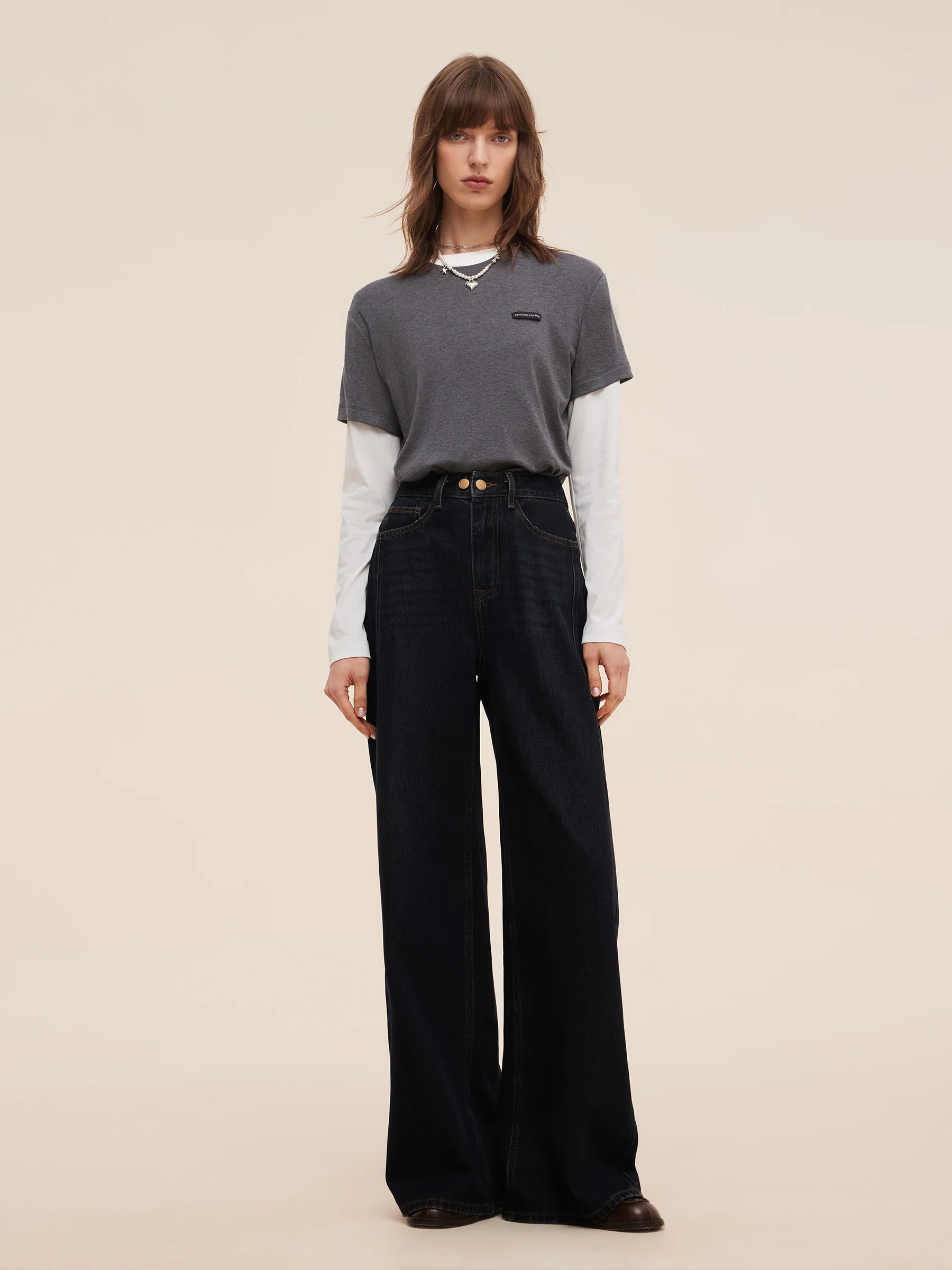 Denim Adjustable Waist Women Wide Leg Jeans - Image 3
