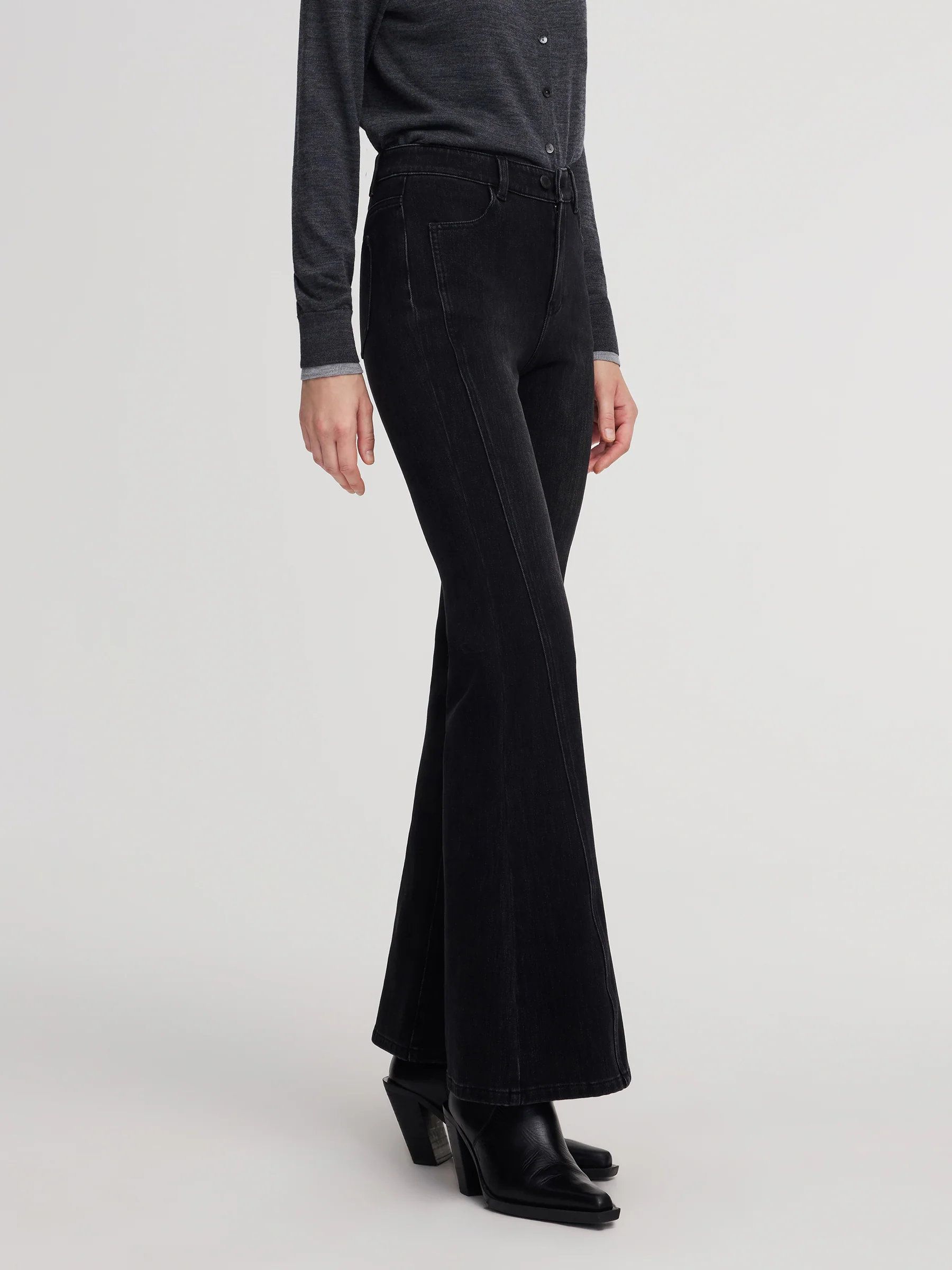 Brushed Denim Women Flared Jeans - Image 4