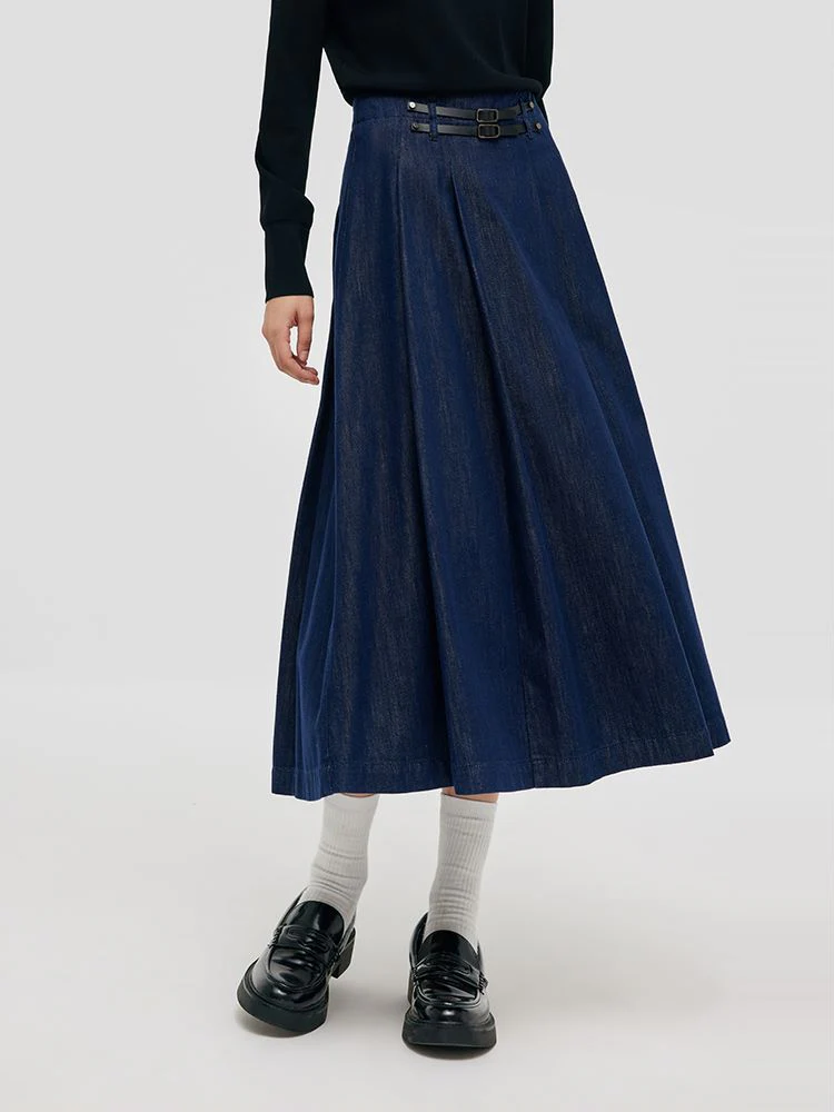 Denim Pleated Women Half Skirt - Image 4