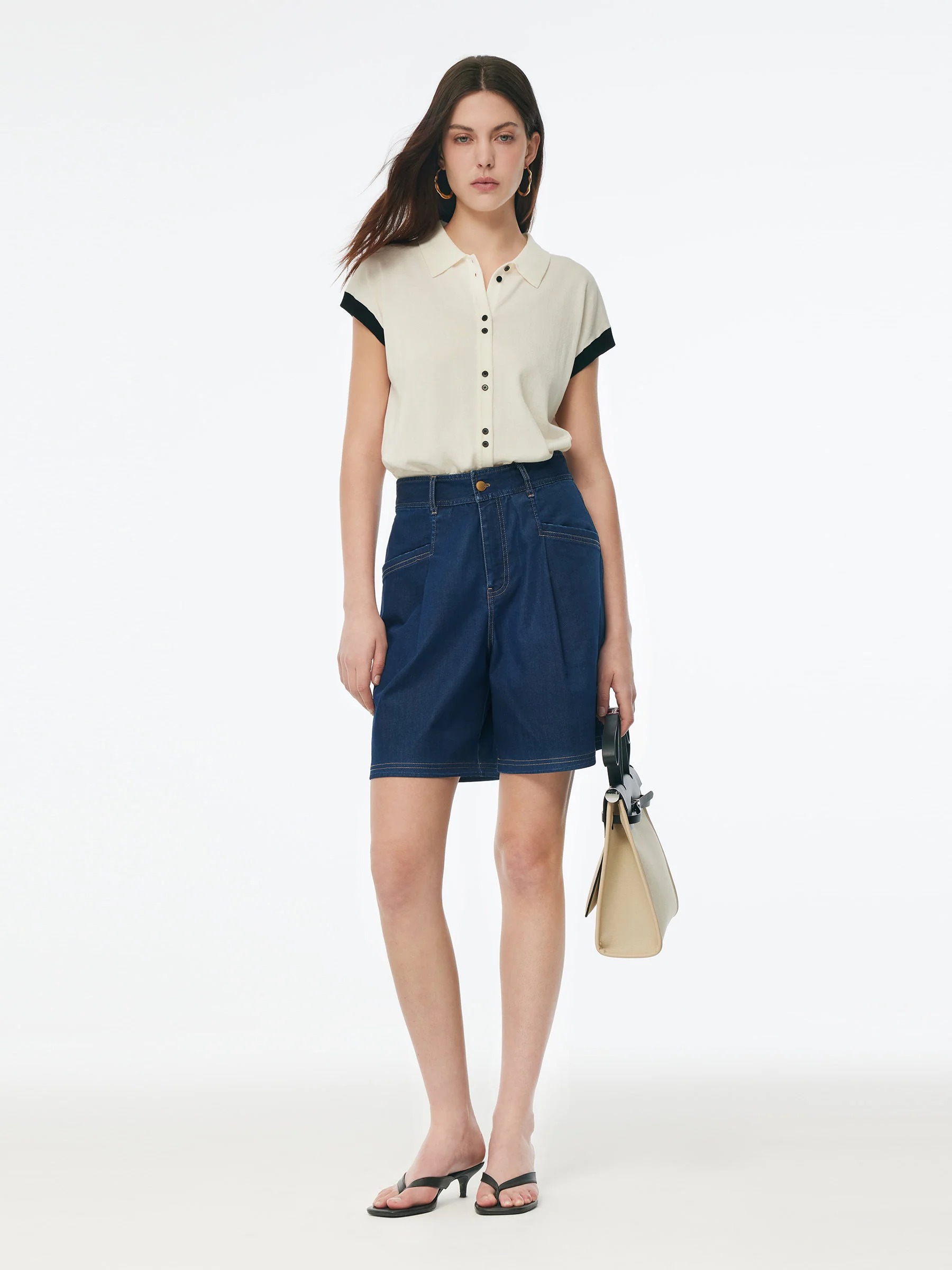Denim Stretch Adjustable High-Waisted Women Shorts - Image 2