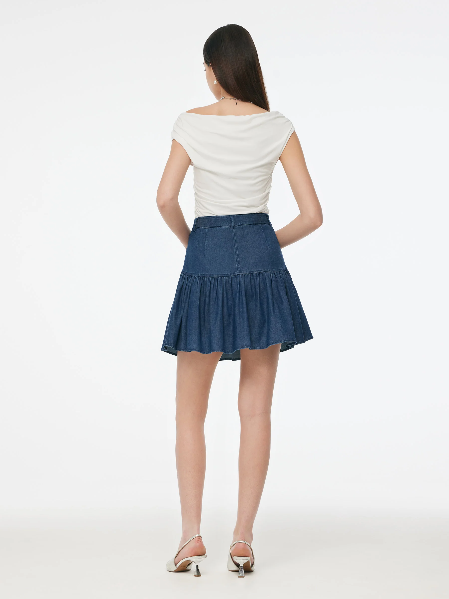 Denim Stretch Women Ruffle Mini Skirt - Image 3