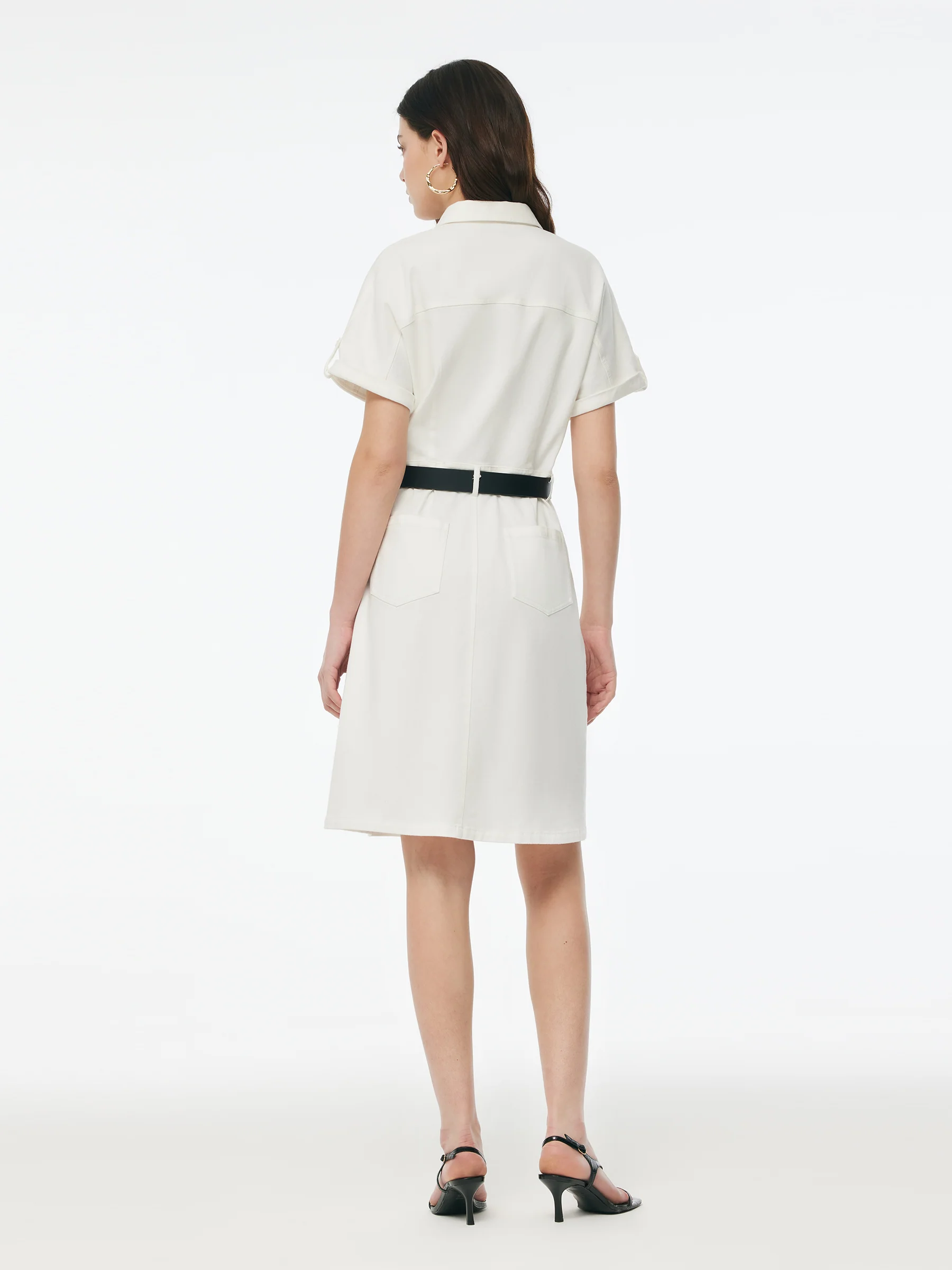 Denim Women Mini Dress With GO Letter Leather Belt - Image 3