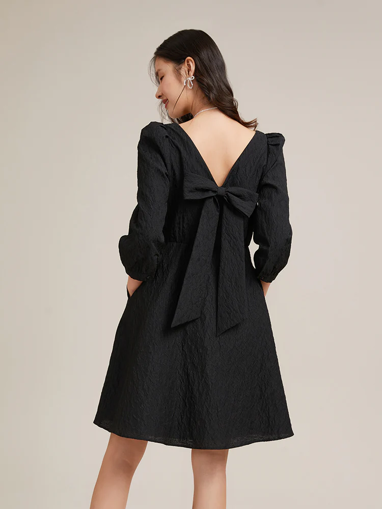Detachable Bow Jacquard Mini Dress - Image 10