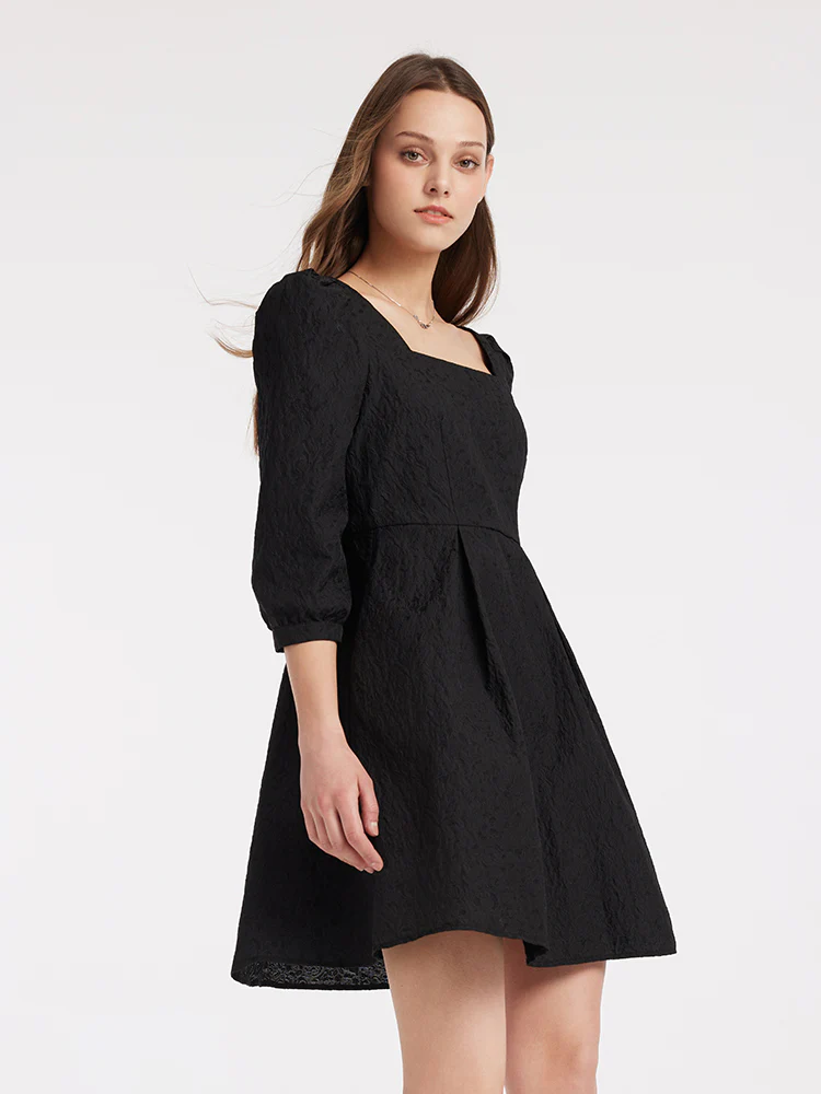 Detachable Bow Jacquard Mini Dress - Image 7