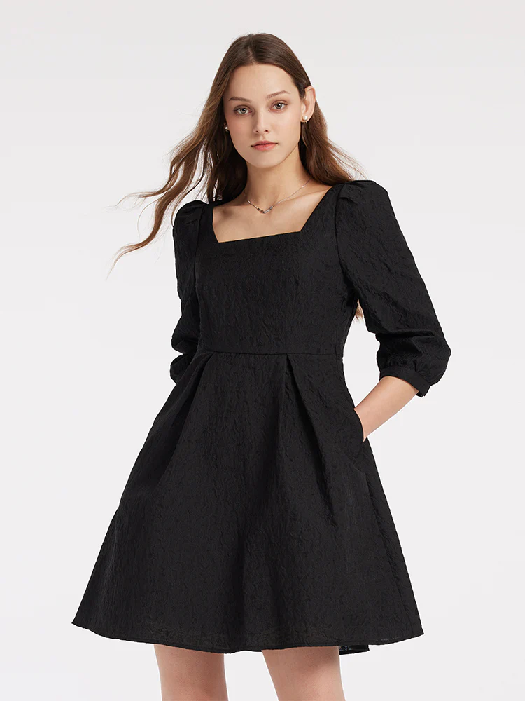 Detachable Bow Jacquard Mini Dress - Image 9