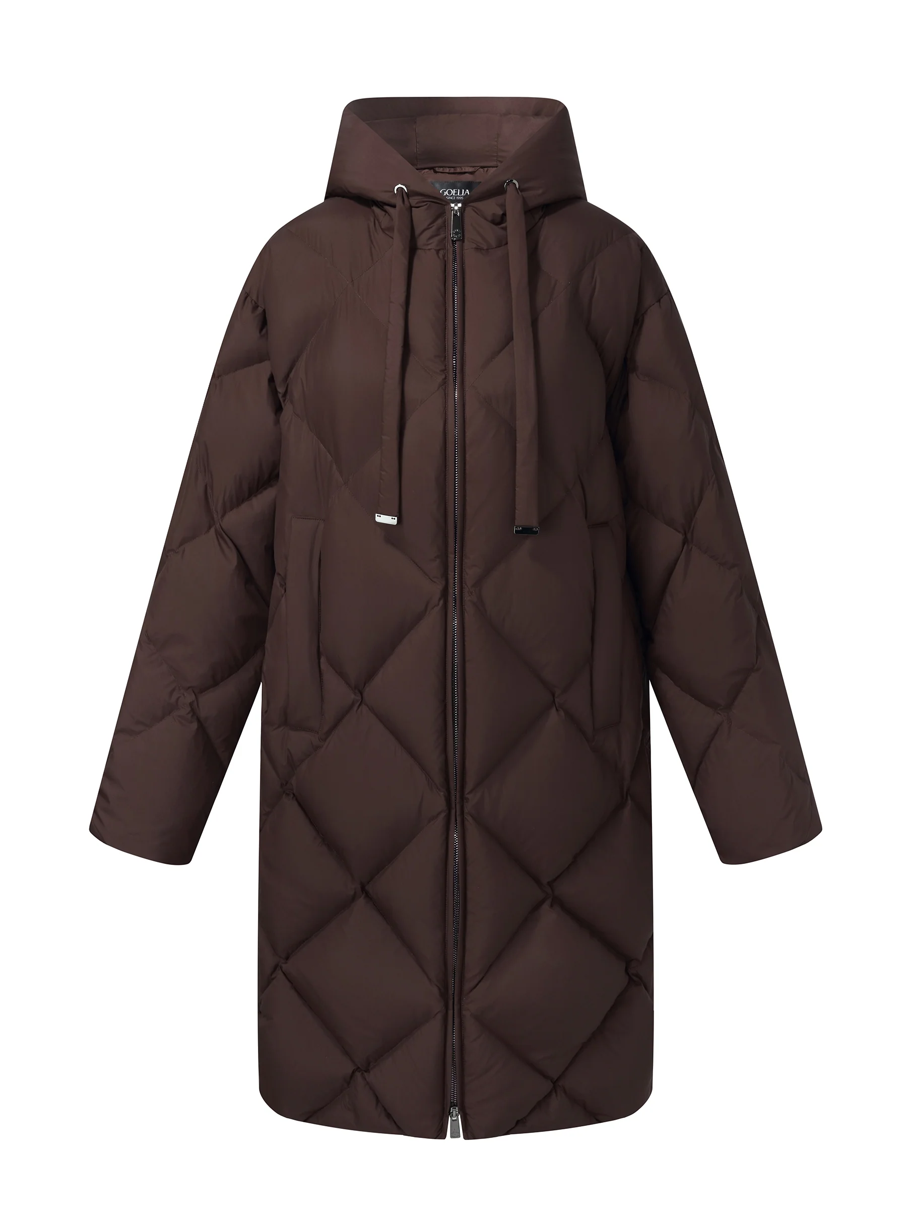 Diamond Quilted Hooded Unisex Long Goose Down Coat - Image 2