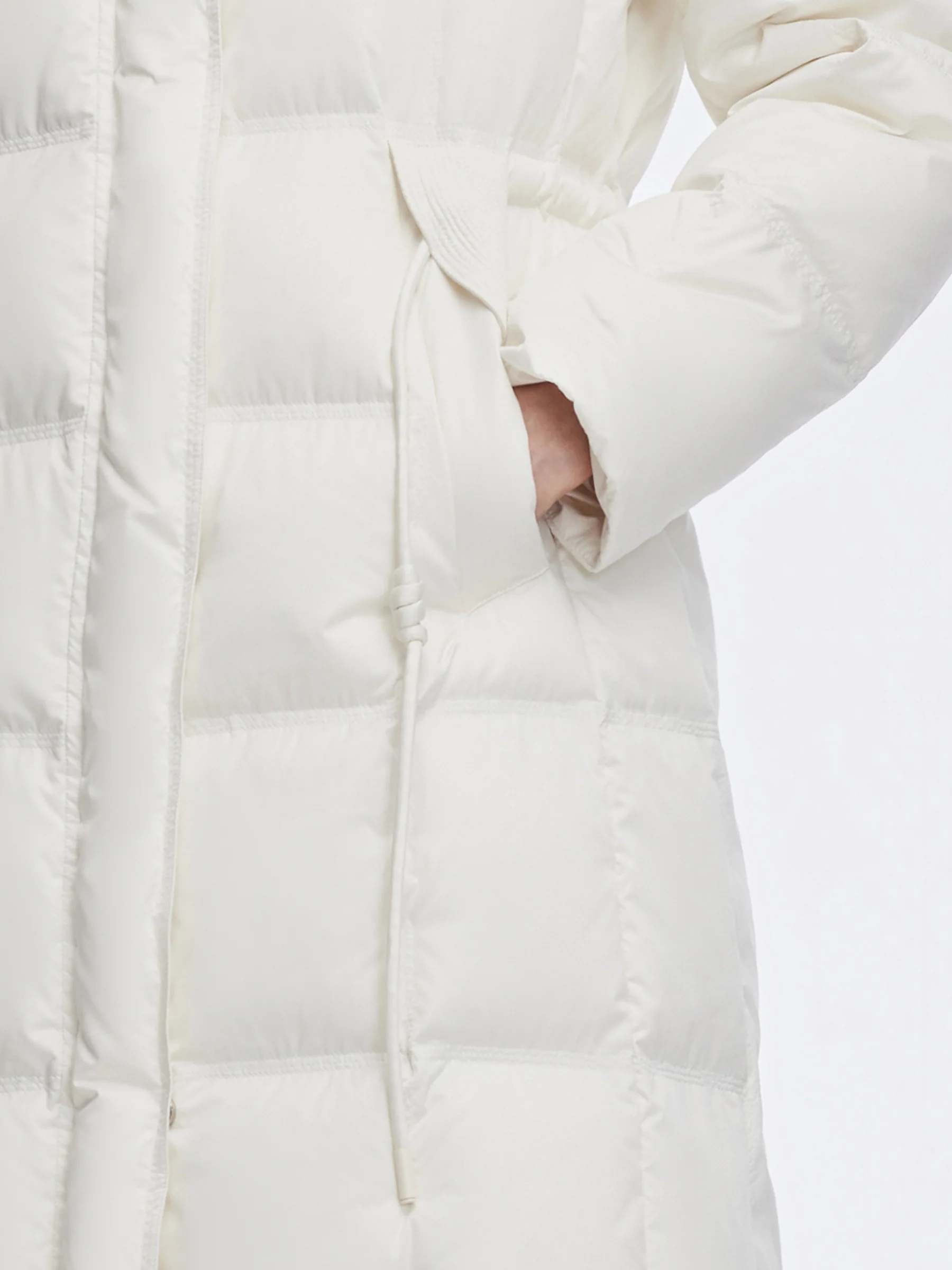 Drawstring Adjustable Waist Hooded Long Goose Down Coat - Image 7
