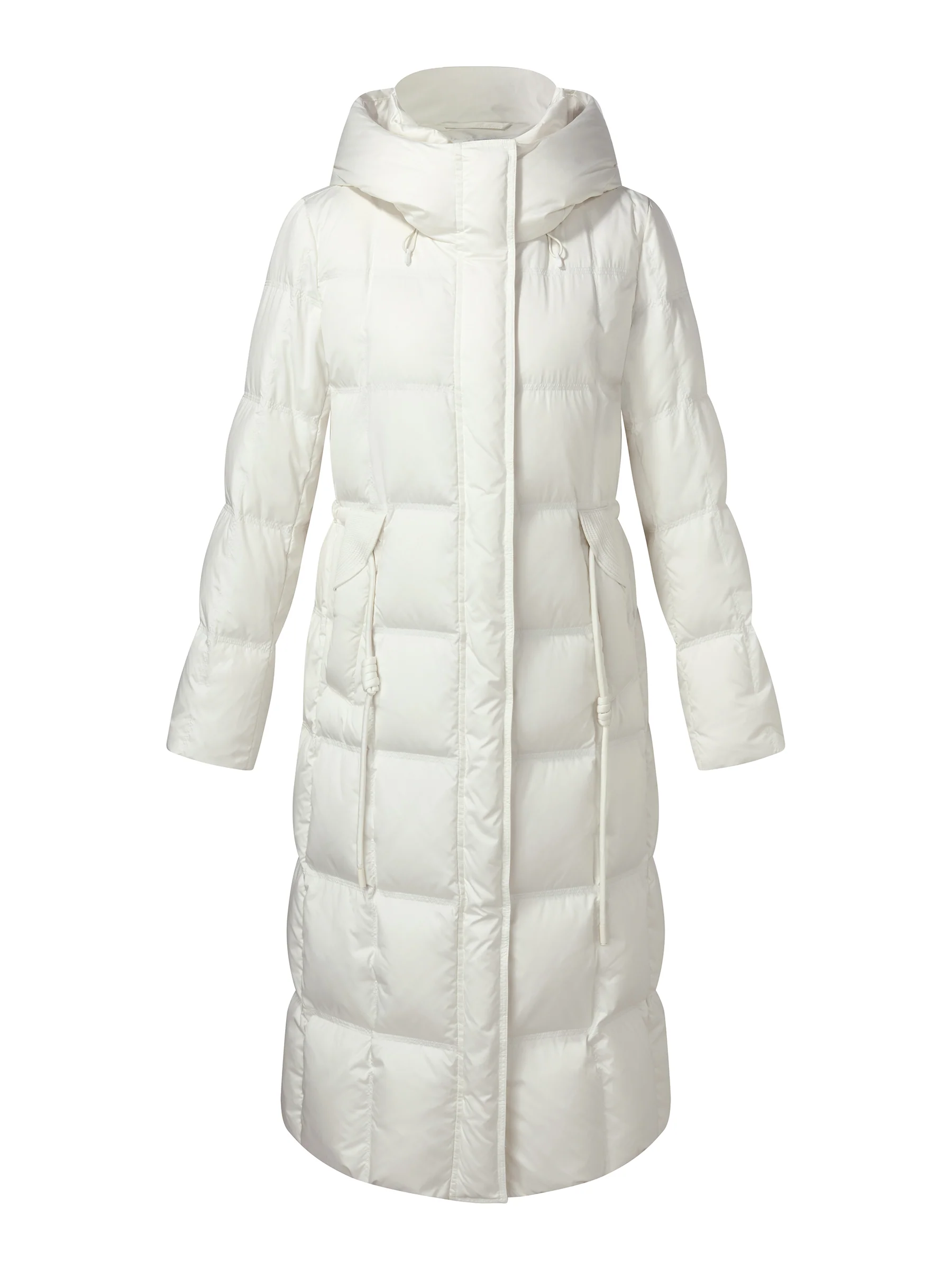 Drawstring Adjustable Waist Hooded Long Goose Down Coat - Image 8