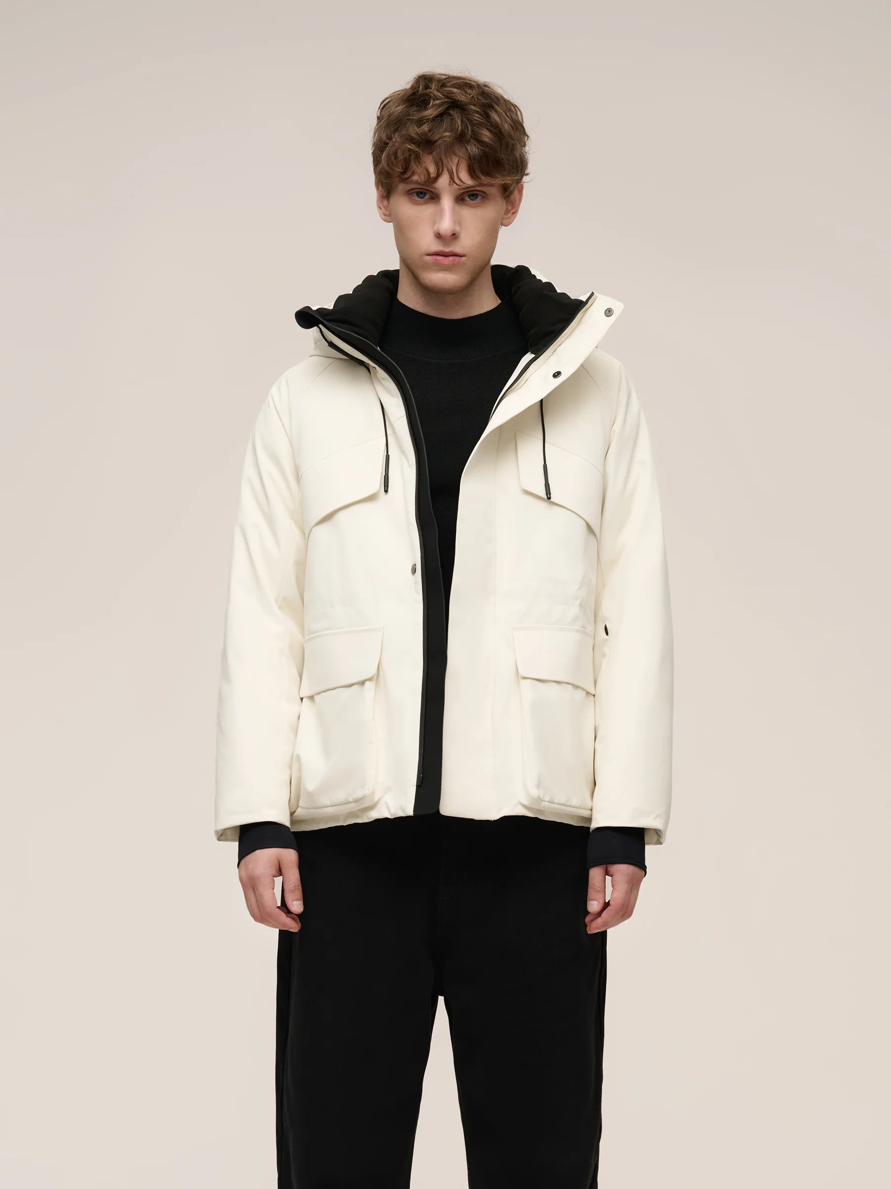 Drawstring Waist Unisex Hooded Goose Down Coat - Image 2