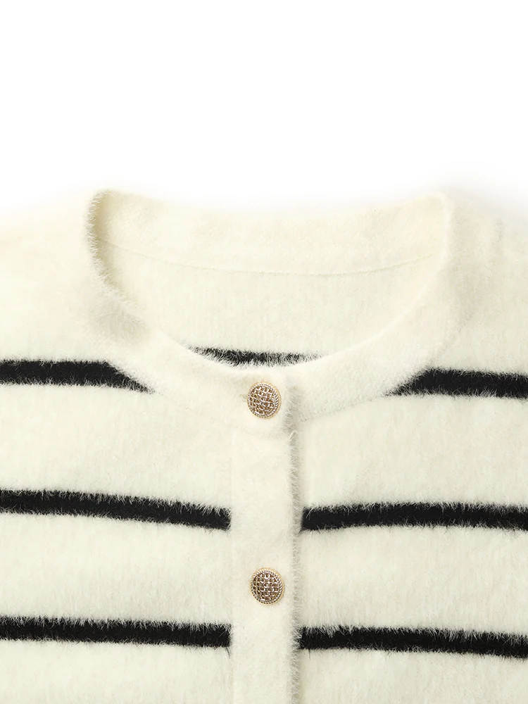 Eco-Friendly Mink Knitted Striped Women Cardigan - Image 10