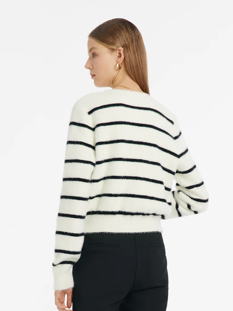Eco-Friendly Mink Knitted Striped Women Cardigan - Image 3