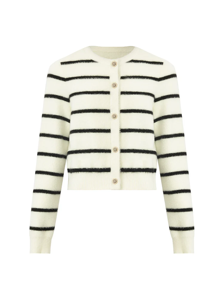 Eco-Friendly Mink Knitted Striped Women Cardigan - Image 8