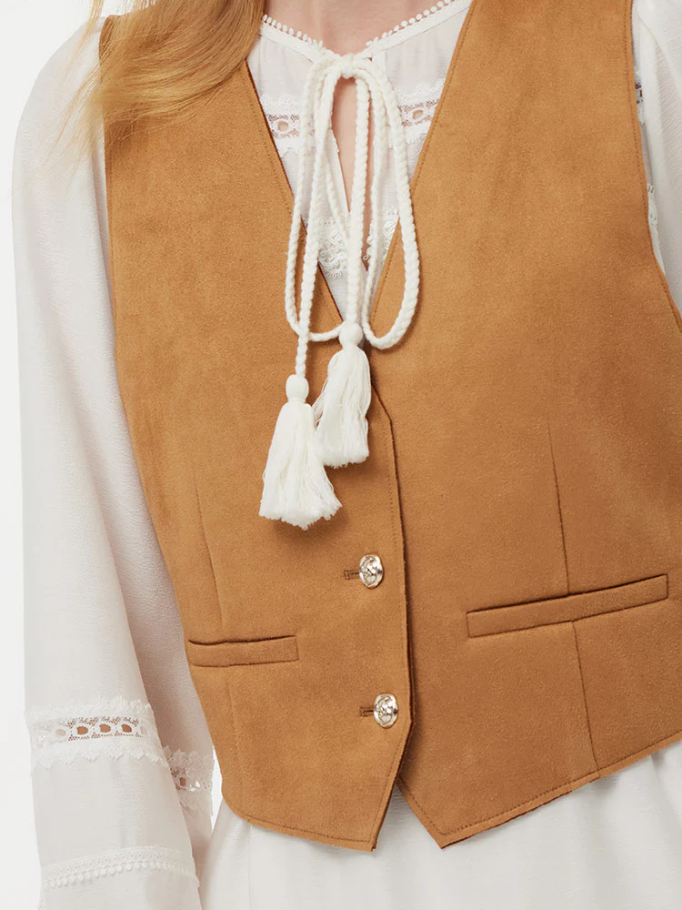 Faux Suede Vest And Maxi Dress Two-Piece Set - Image 6