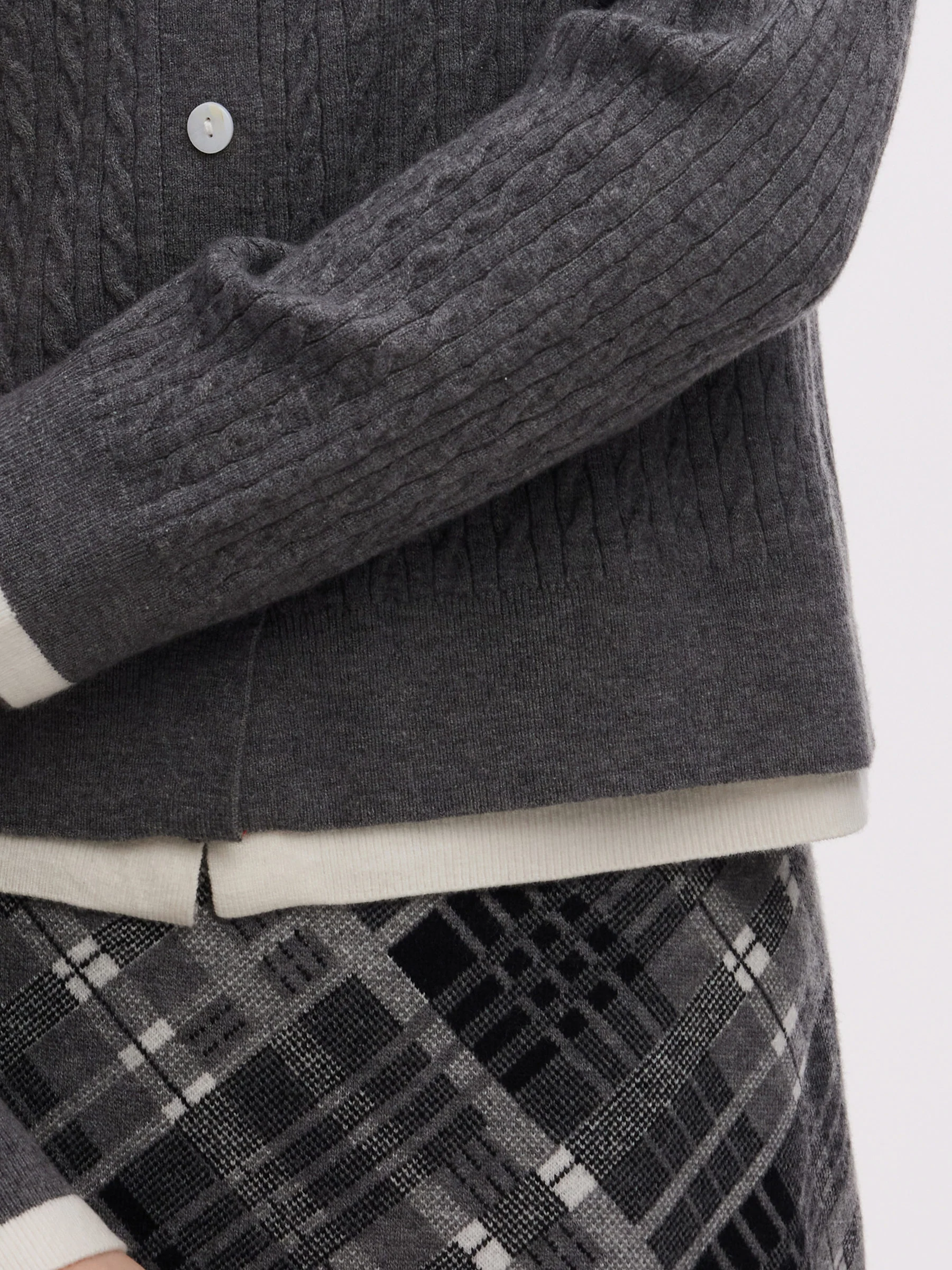 Faux-Layered Cardigan And Plaid Skirt Two-Piece Set - Image 5