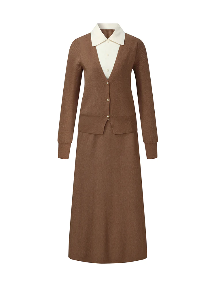 Faux-Layered Knit Top And Skirt Two-Piece Set - Image 7