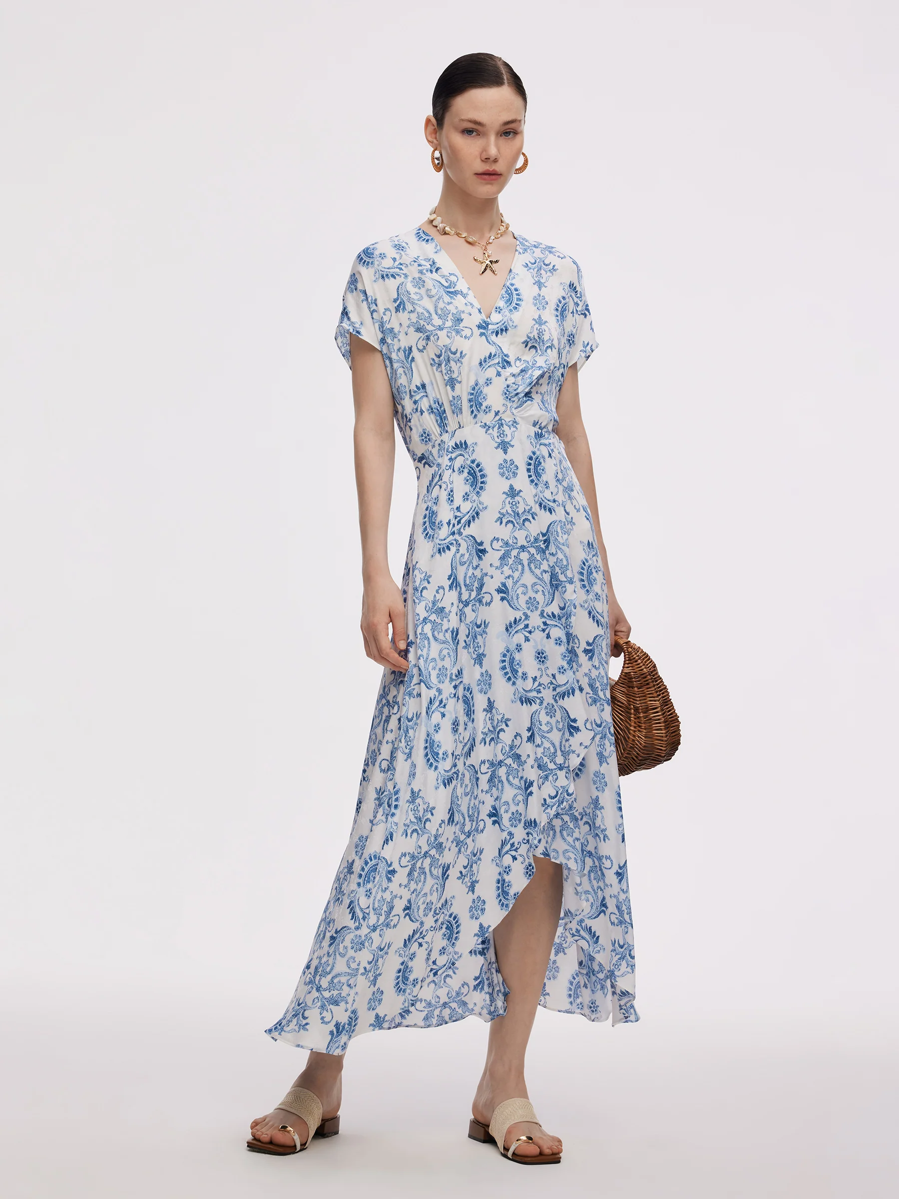 Floral Print Asymmetric Hem Women V-Neck Maxi Dress - Image 2