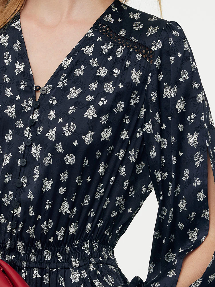Floral Print Lantern Slit Sleeve Women Maxi Dress With Scrunchie - Image 6