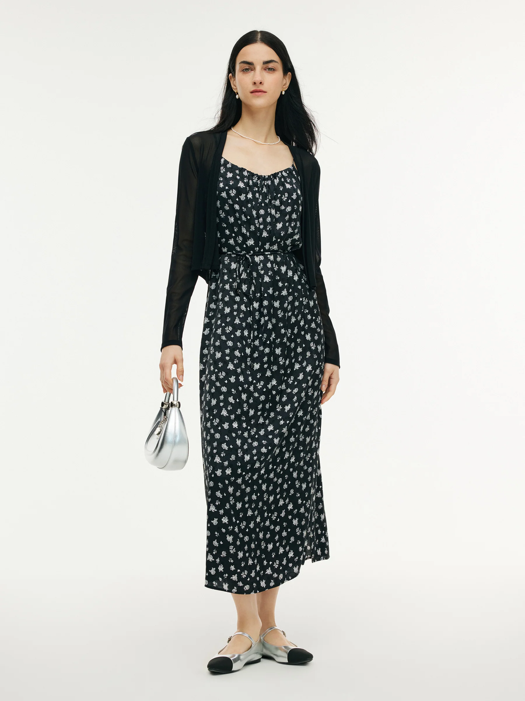 Floral Print Strap Side Slit Maxi Dress And Cardigan Two-Piece Set