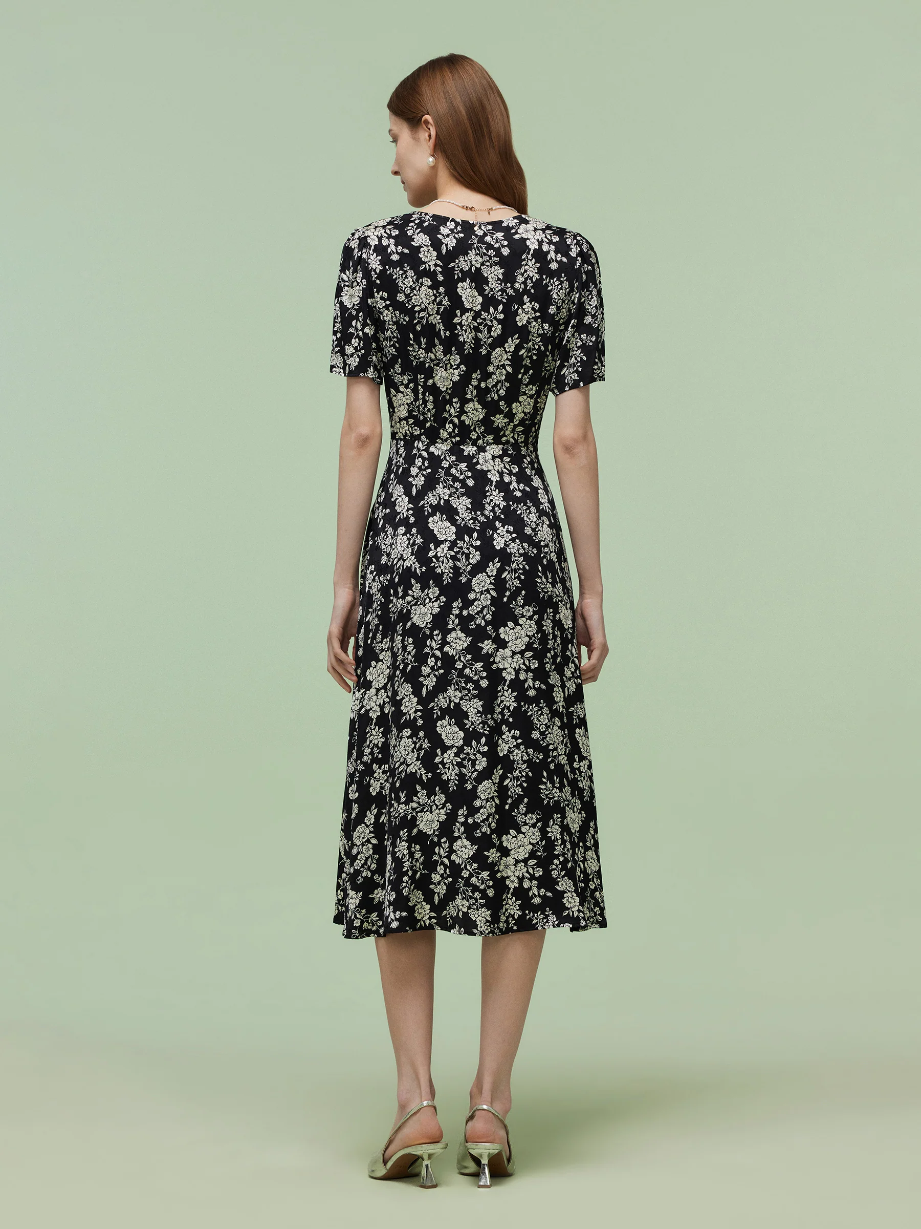 Floral Print Twist Front Women Midi Dress - Image 3