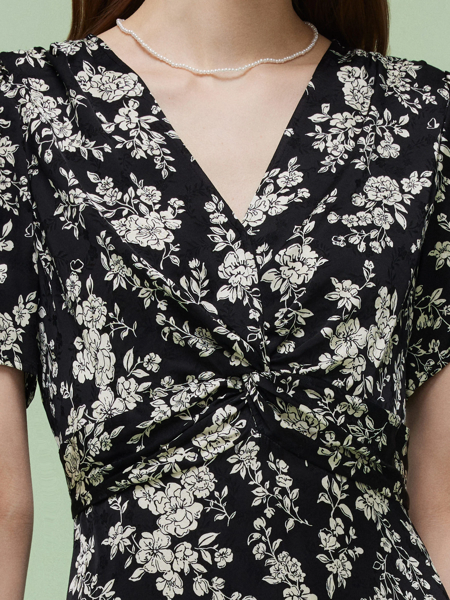 Floral Print Twist Front Women Midi Dress - Image 5